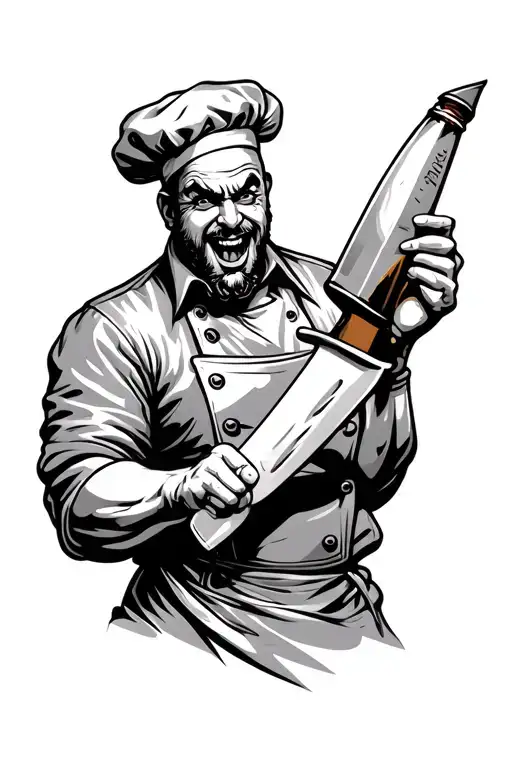 Crazy Chef With Knife And Beer Bottle