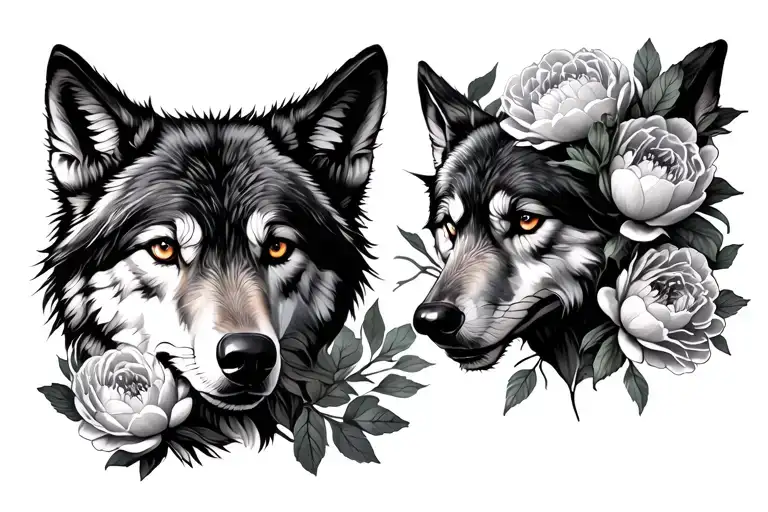 Wolf And Peonies