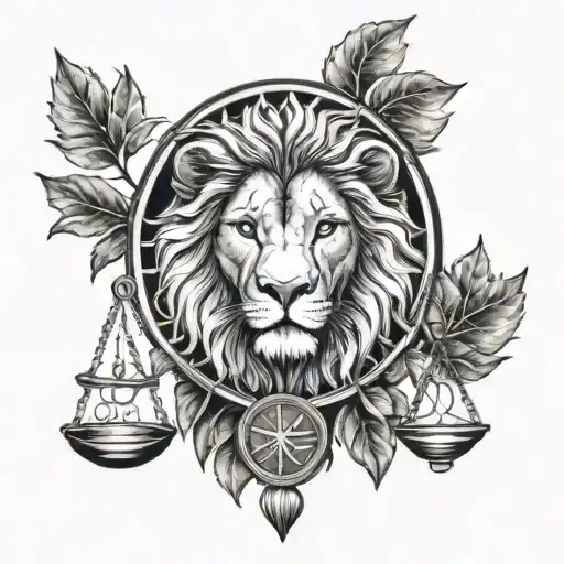 Lion Head And Justice Scales With Life Tree Emerging