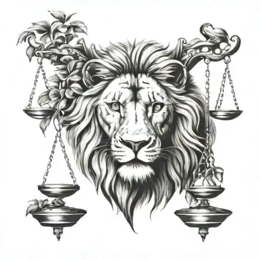 Lion Head And Justice Scales With Life Tree Emerging