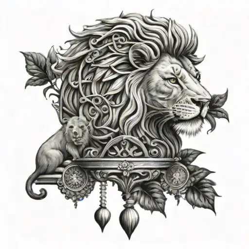 Lion Head And Justice Scales Forming The Shape Life Tree Emerging