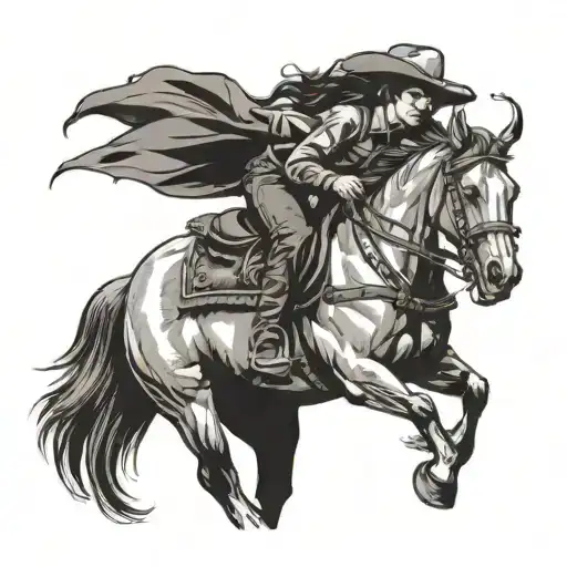 Vintage Cowgirl On Horse Bucking Rodeo