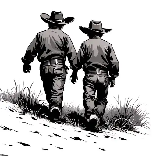 2 Cowboy Kids Walking Away