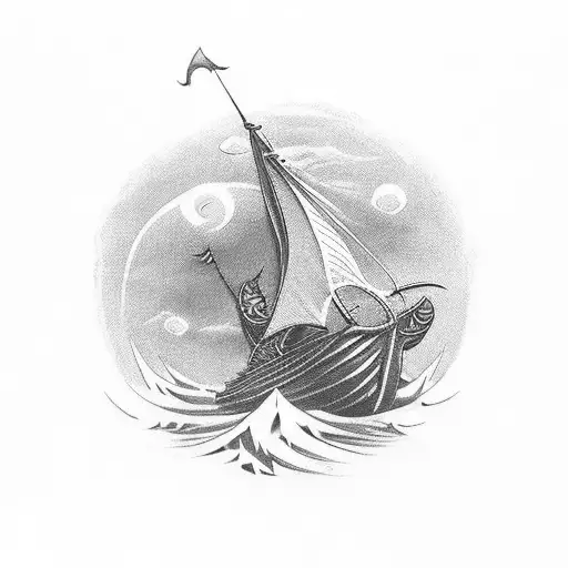 A Majestic Viking Longship Sailing Through A Sea Of Pixelated Fire