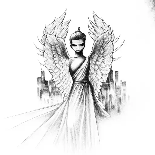 Angel Coming Out Of A City Skyline