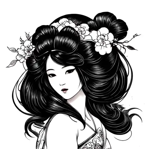 Geisha Hair Down Straight Black Lines