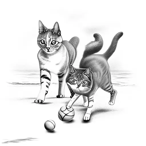 A Cat And Dog Playing Basketball On The Beach