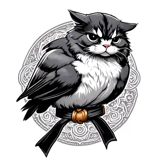 A Hiboo Perched On A Judo Black Belt With Intricate Black-grey Details