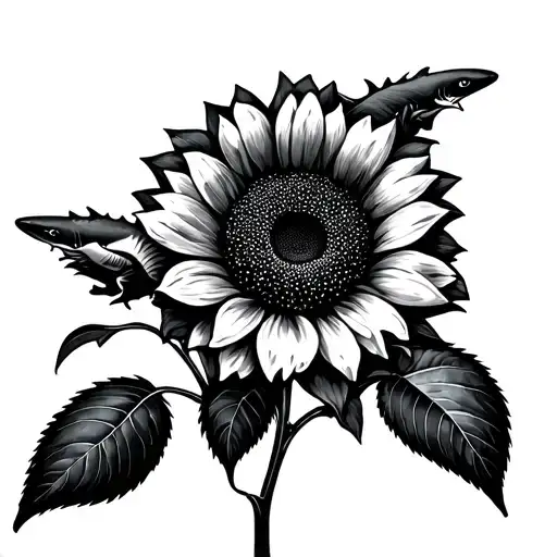 Sunflower Field Rose And Two Sharks Swimming Small