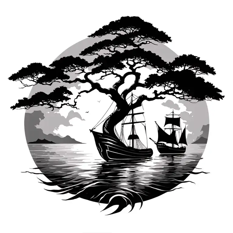 Life Tree With A Sailing Boat