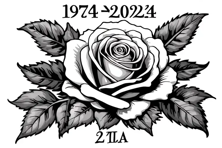 Rose With Roman Numerals Above It That Write Out The Date 1974-2024