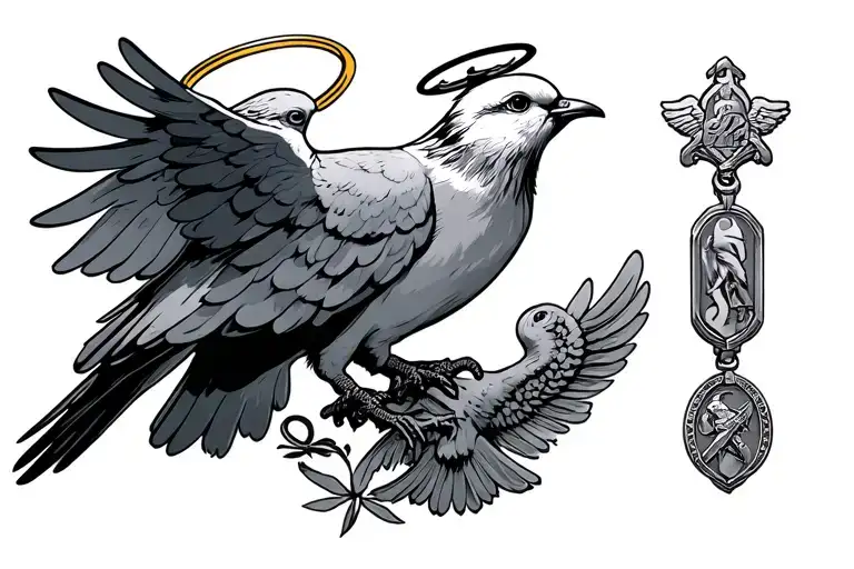 A Dove Wearing A Halo While Carrying A Metal Of Honor