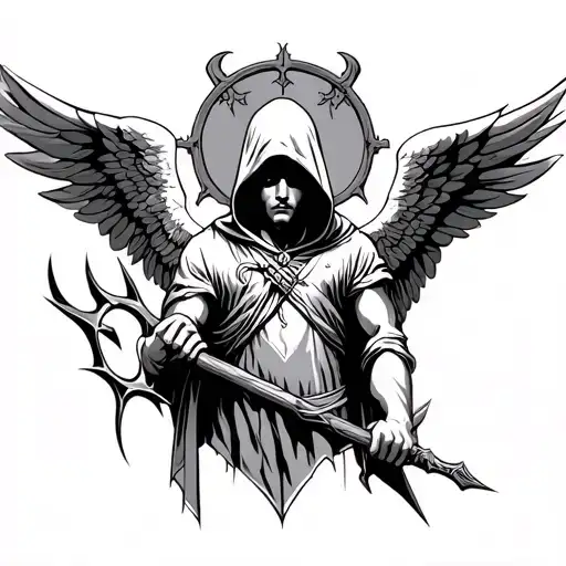 Hooded Arch Angel Michael With A Trident