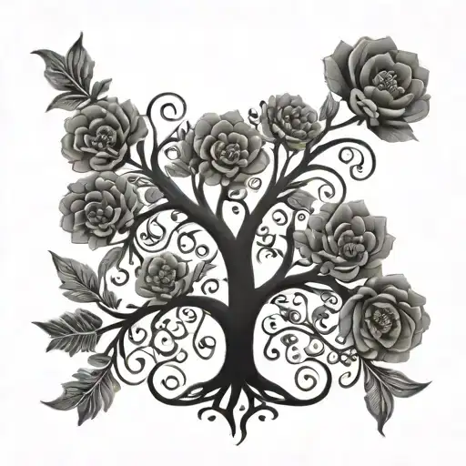 A Tree Of Life With Intricate Floral Patterns Inspired By Favorite Flowers