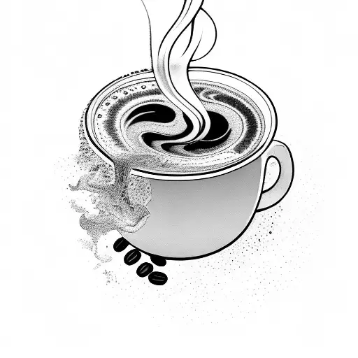 A Steaming Cup Of Coffee With Swirling Patterns Of Steam And Coffee Beans