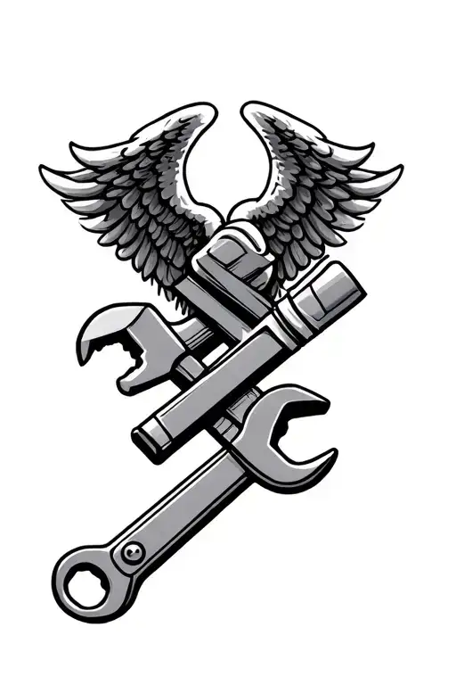 Angel Wings And Pipe Wrench Intertwined