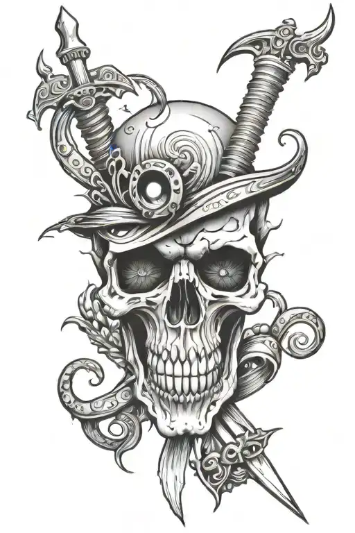 Skull And Dagger With Slug Through Eyes