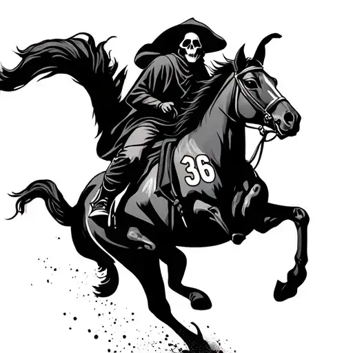 Horse Track With A Grim Reaper Riding A Horse With The Number 36 Integrated Into It