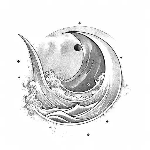 Crescent Moon With Ocean Wave