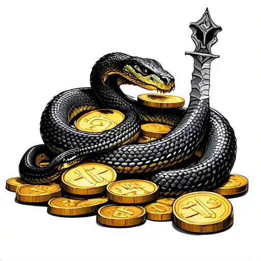 Snake Dagger Pile Of Gold Coins