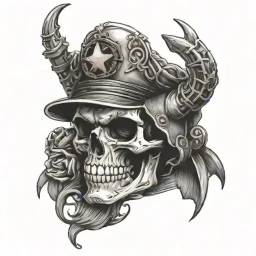 A Military-themed Skull With Kuromi Inspired Details