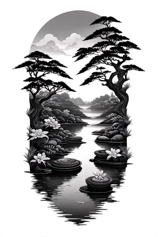 Zen Garden Scene Tattoo Inspired