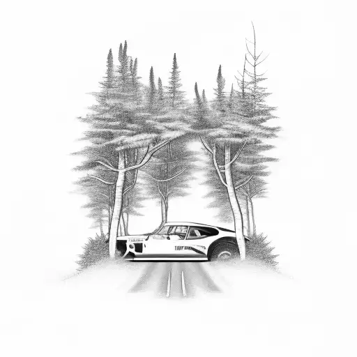 A Race Car Speeding Through A Forest