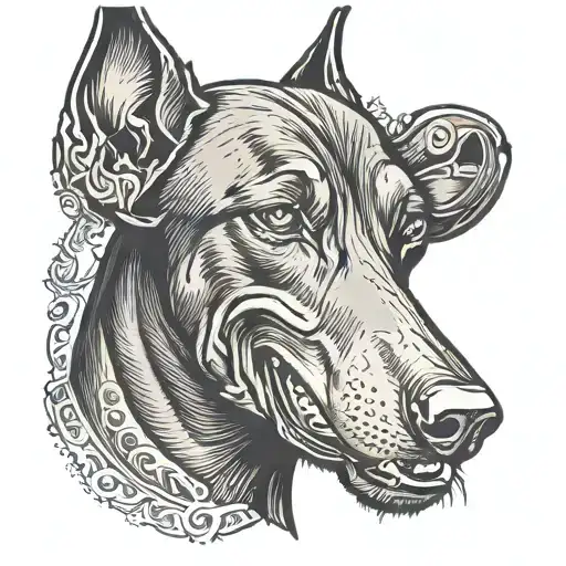 Doberman Dog Baring Teeth Vintage Style