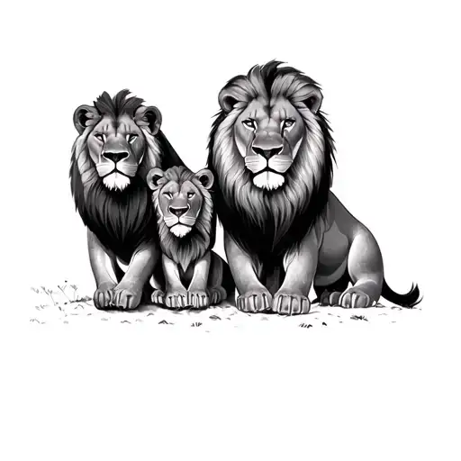 Lions Family With 2 Children