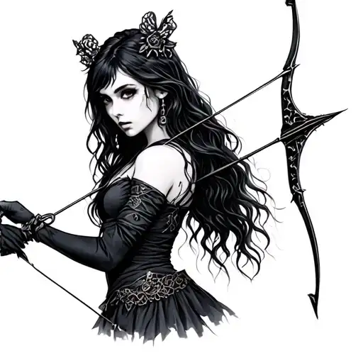 Goth Girl Bow And Arrow Realistic