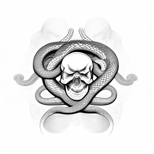 Snakes Intertwined Around Skull With Roses