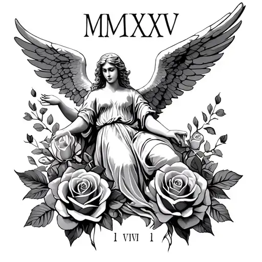 The Date Iii-viii-mmxxv Woth Roses Around It And An Angel