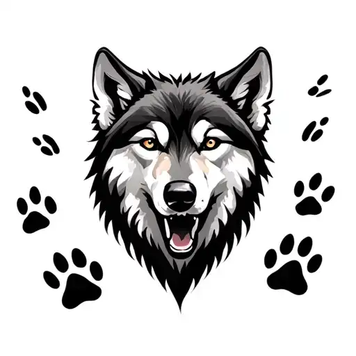Shiloet Pup Paw Print Wolf Howling In The Middle