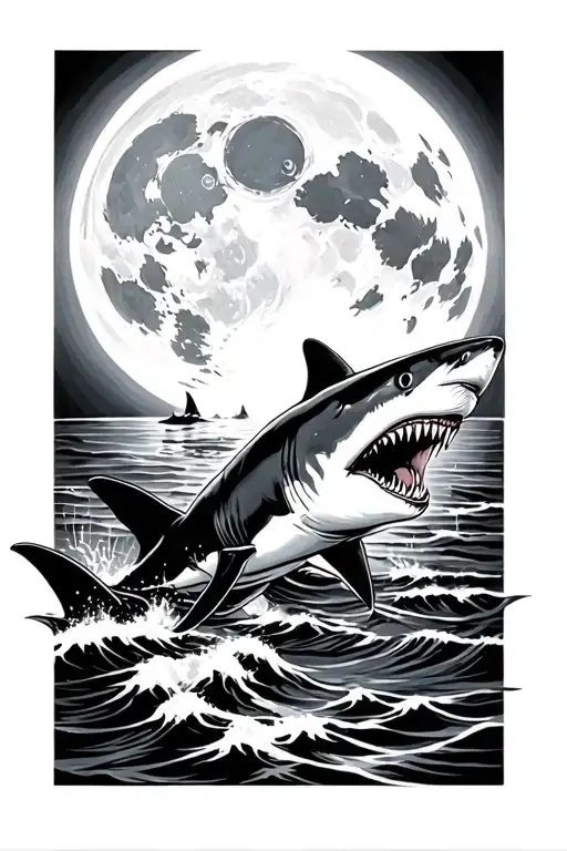 Shark And Full Moon Surrounded
