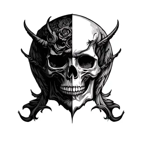 Half Angel Half Demon Skull