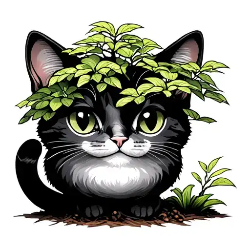 Bonsai Tree Sprouting Out Of A Cat Planter