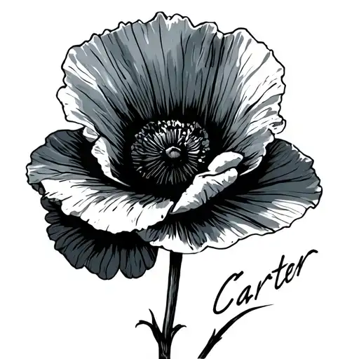 Black Poppy With Carter Written Along The Stem