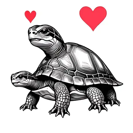 1 Big Turtle 2 Little Turtles With Love Symbol