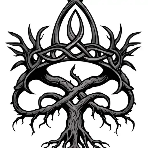 Tree Crown With Roots In Celtic Style