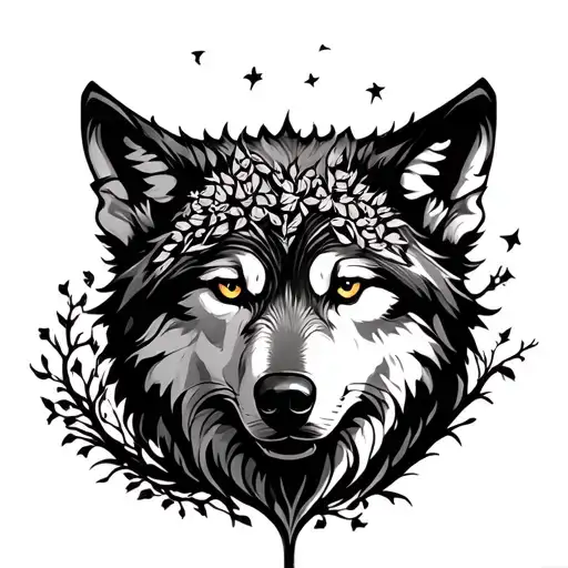 Wolf With Tree Of Life Surrounded