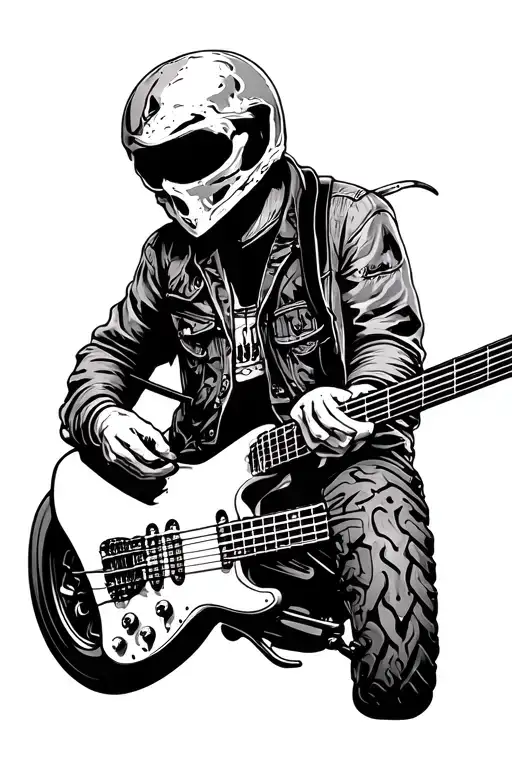 Motorcycle And Bass Guitar Tattoo Designs