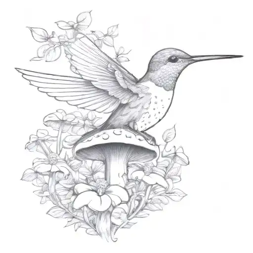 Humming Bird With Mushrooms Forest