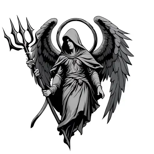 Hooded Arch Angel Holding A Trident