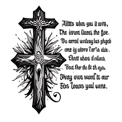 Cross Tattoo Featuring Bible Verse