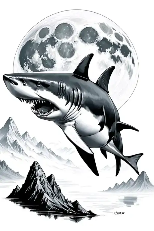 Shark And Full Moon Surrounded My Mountain Range