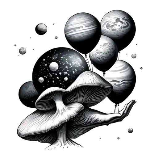 Mushroom Like Alive Holding All Sun System Planets Like A Baloons