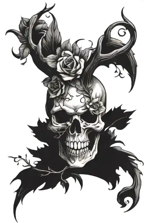 Wendigo Skull Flowers Intertwined