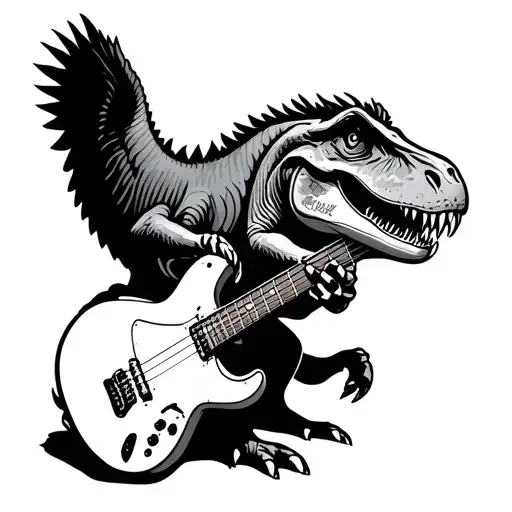 A Dinosaur Playing A Gretsch Falcon White Guitar For A Back Of Calf
