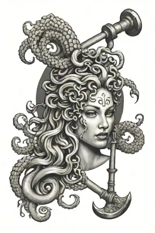 Medusa Looking At Her Reflection Being Smashed By A Hammer