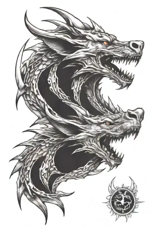 Dragon And Wolf Sharing A Mouth Split In Half